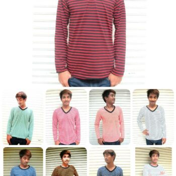 เสื้อยืดคอวี ลายทาง แขนสั้น แขนยาว ผ้าCOTTON100% ผ้าหนาไม่บาง ใส่สบาย คุณภาพดีไม่ขึ้นขน